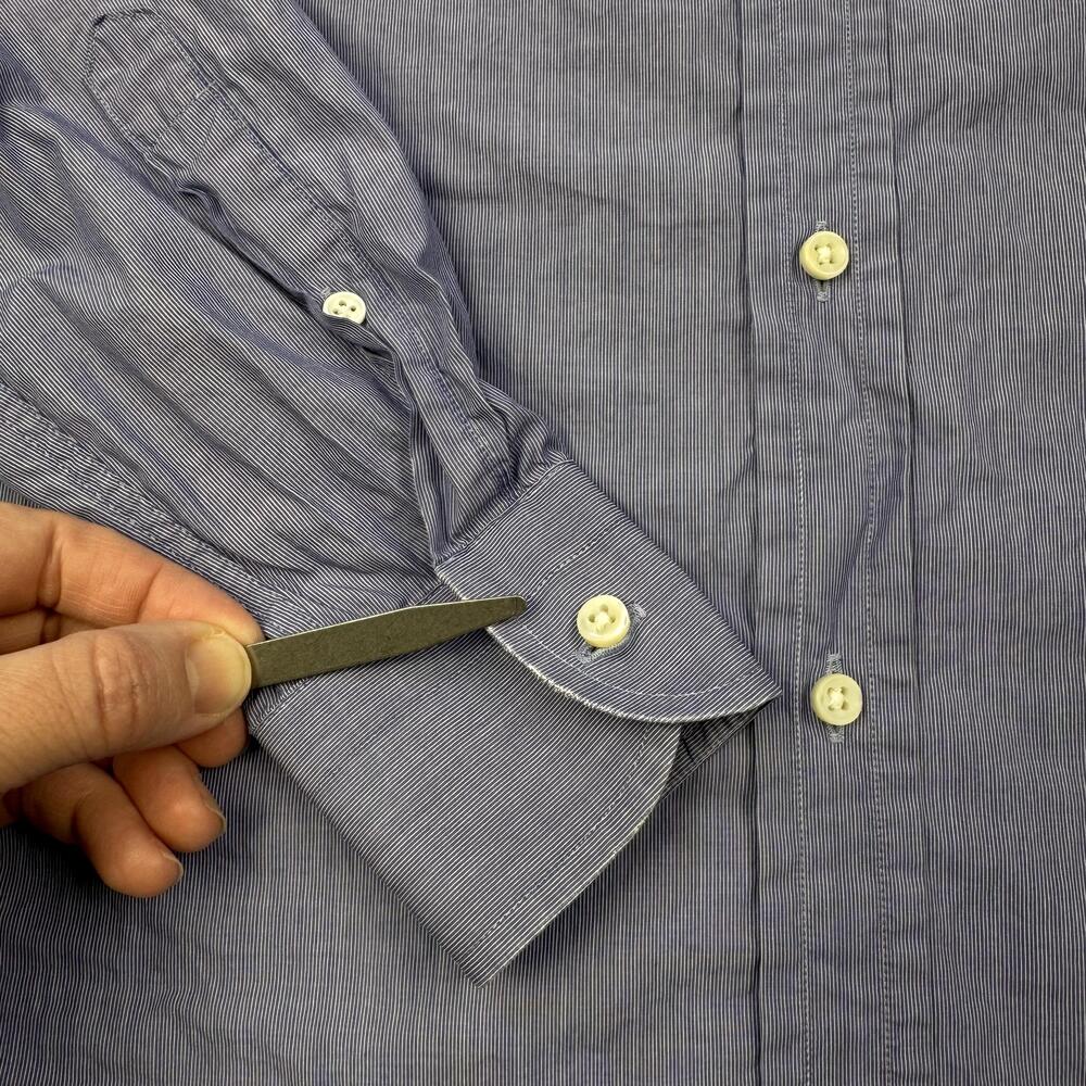 Ralph Lauren Black Label Dress Shirt Mens 15 Blue Pinstripe Classic Made Italy - Picture 6 of 13